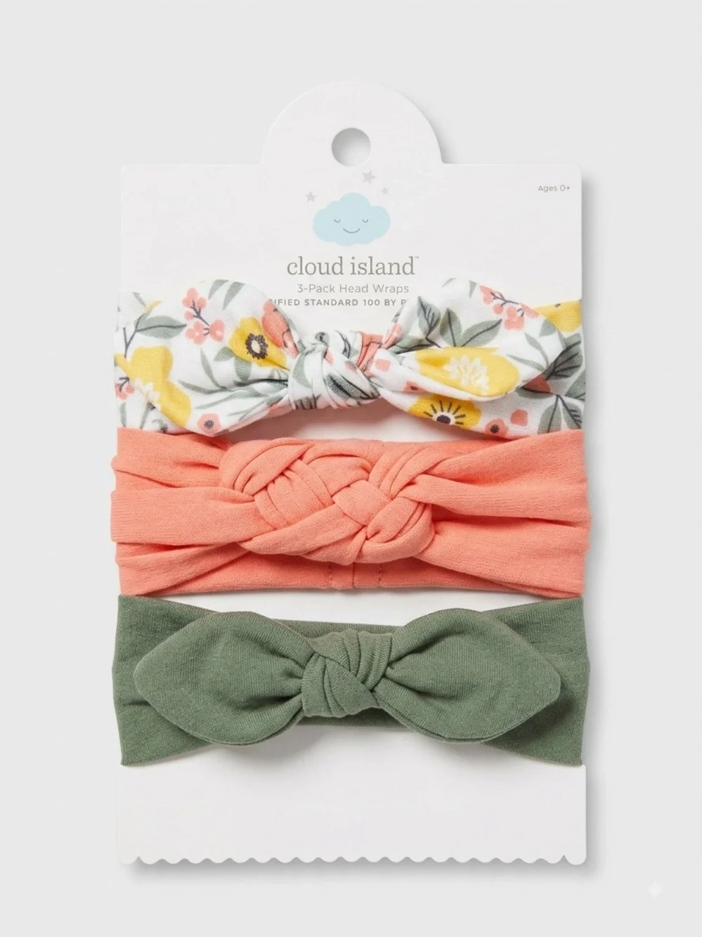 Cloud Island Baby 3-Pack Head Wraps - Floral, Coral, Olive Green